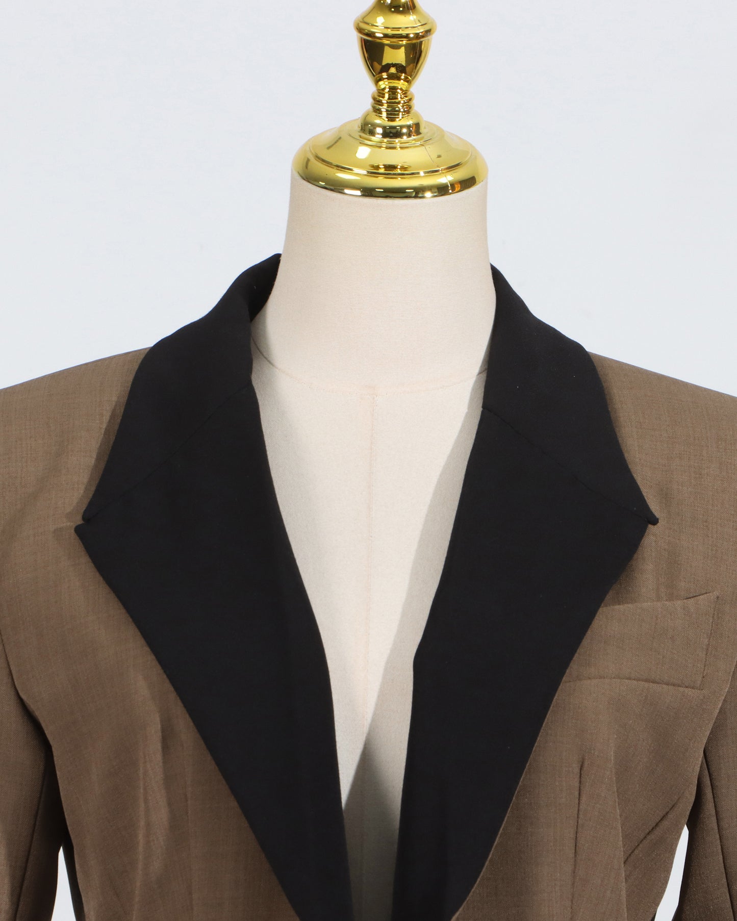 Khaki Contrast Lapel Fitted Blazer