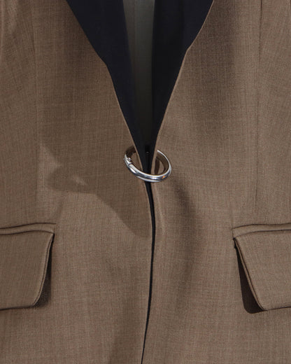 Khaki Contrast Lapel Fitted Blazer
