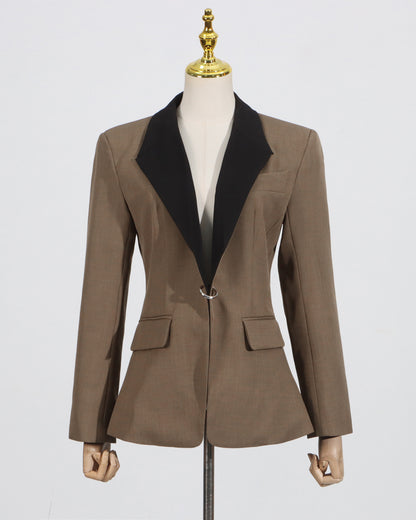 Khaki Contrast Lapel Fitted Blazer