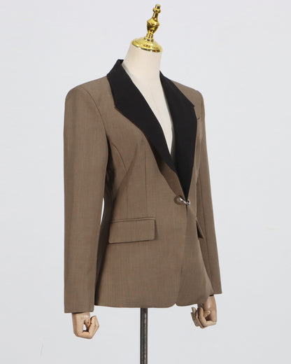 Khaki Contrast Lapel Fitted Blazer