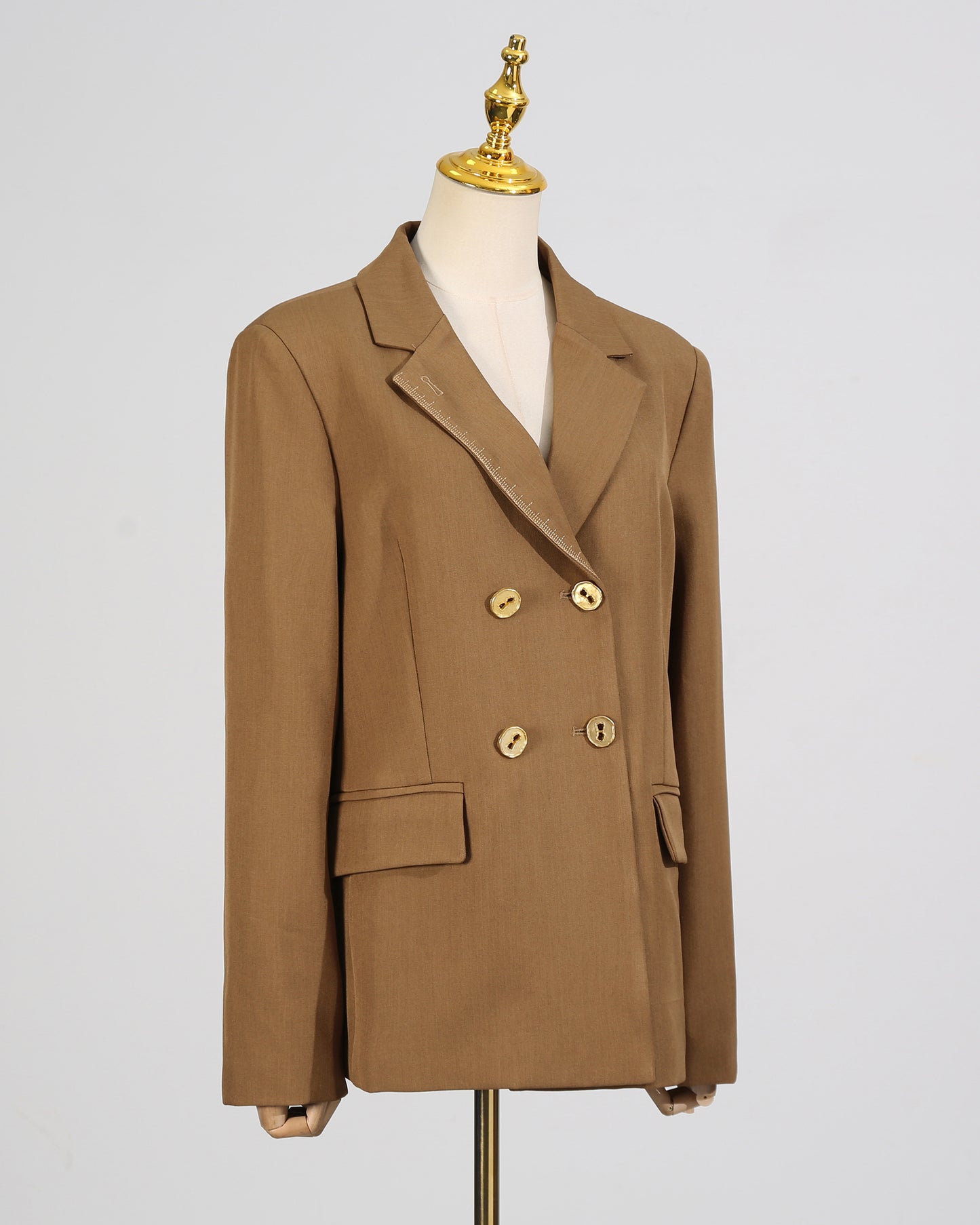 Khaki Double-Breasted Gold Button Blazer