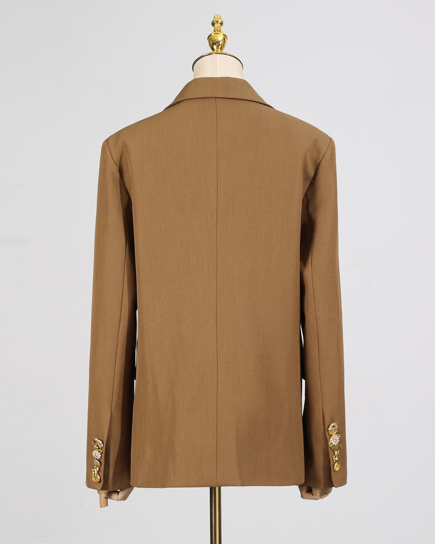 Khaki Double-Breasted Gold Button Blazer