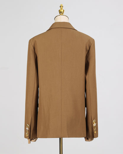 Khaki Double-Breasted Gold Button Blazer