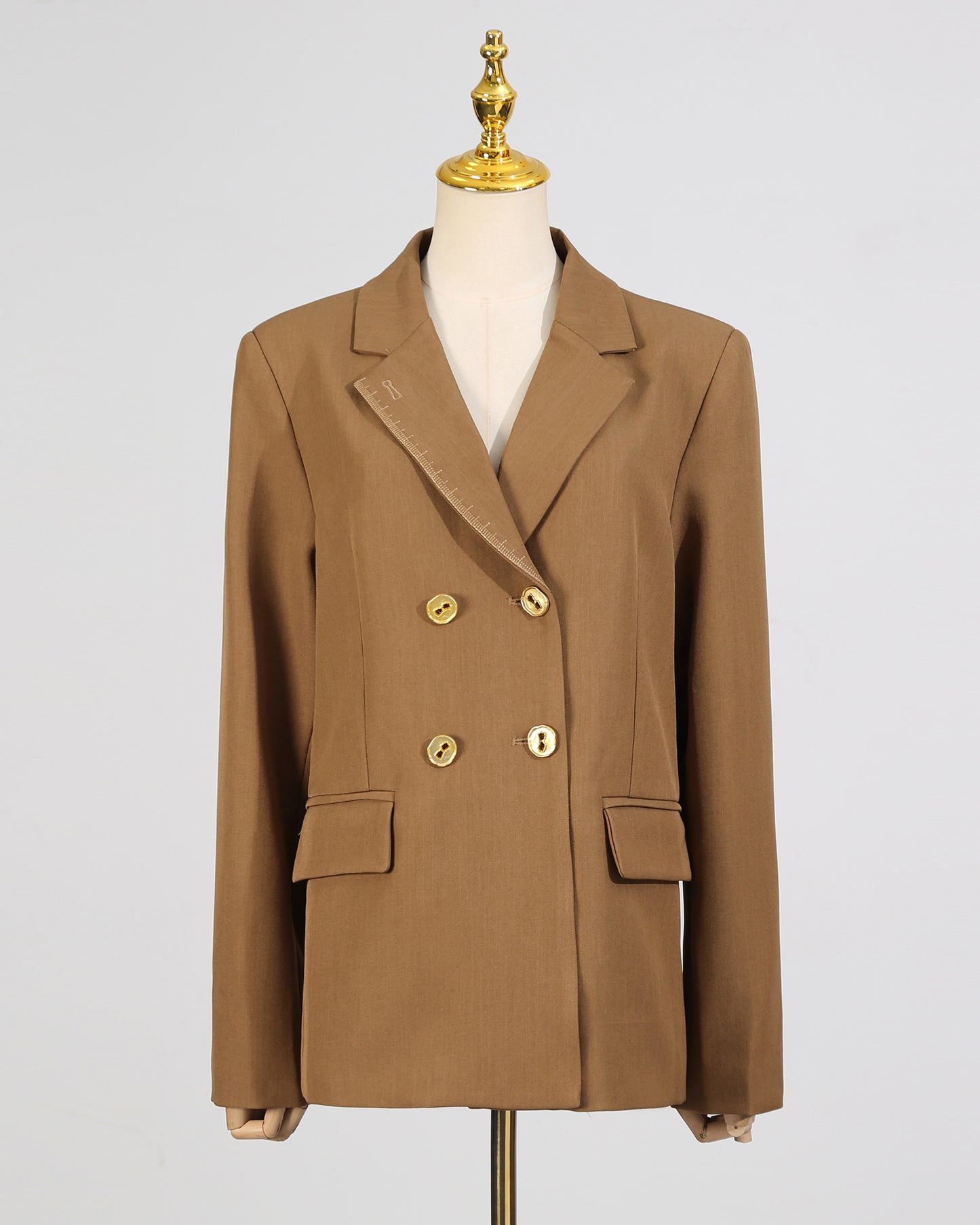 Khaki Double-Breasted Gold Button Blazer