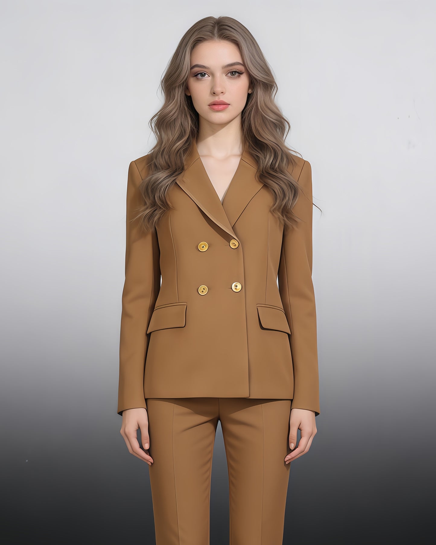 Khaki Double-Breasted Gold Button Blazer