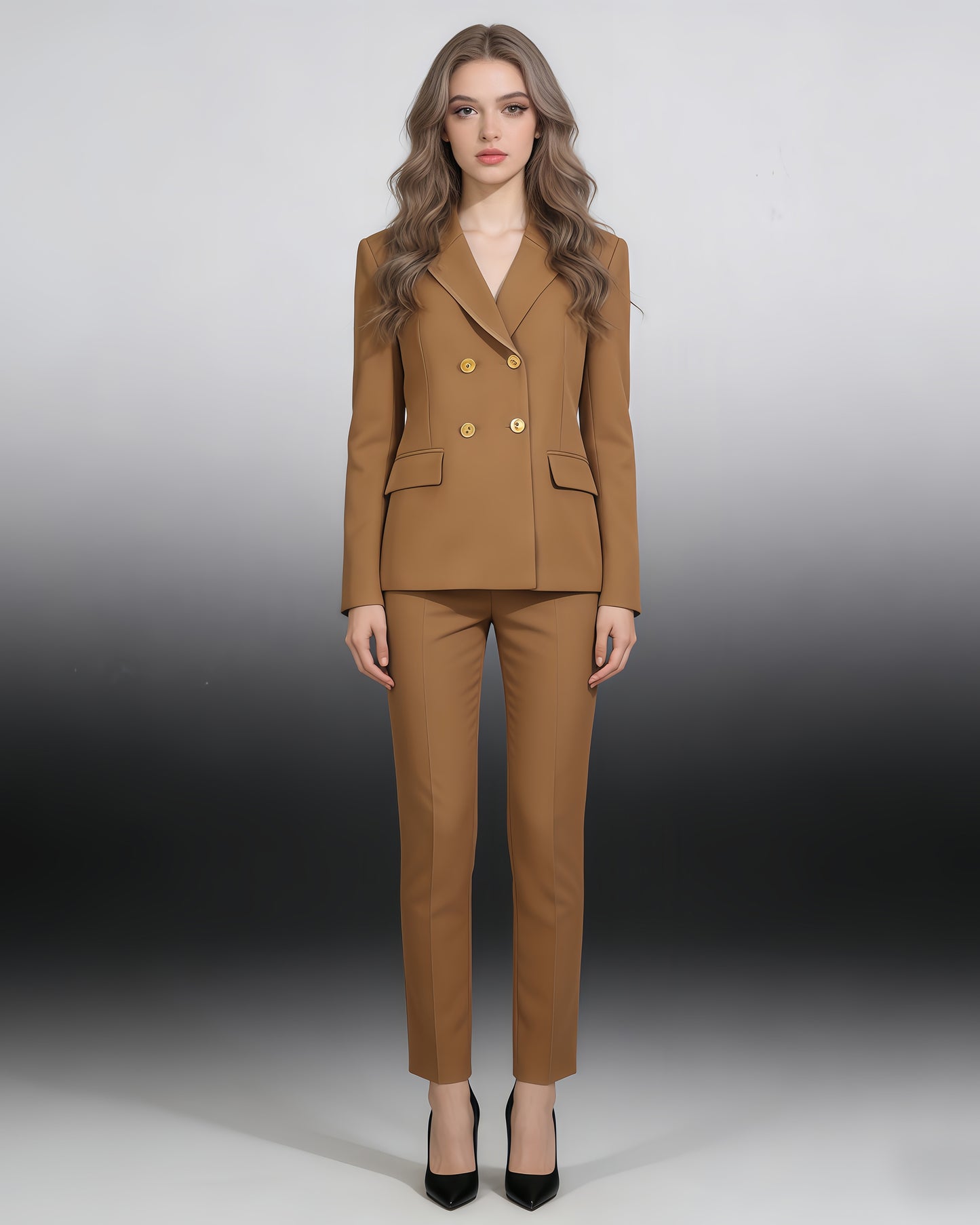 Khaki Double-Breasted Gold Button Blazer