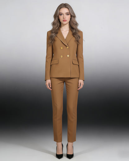 Khaki Double-Breasted Gold Button Blazer