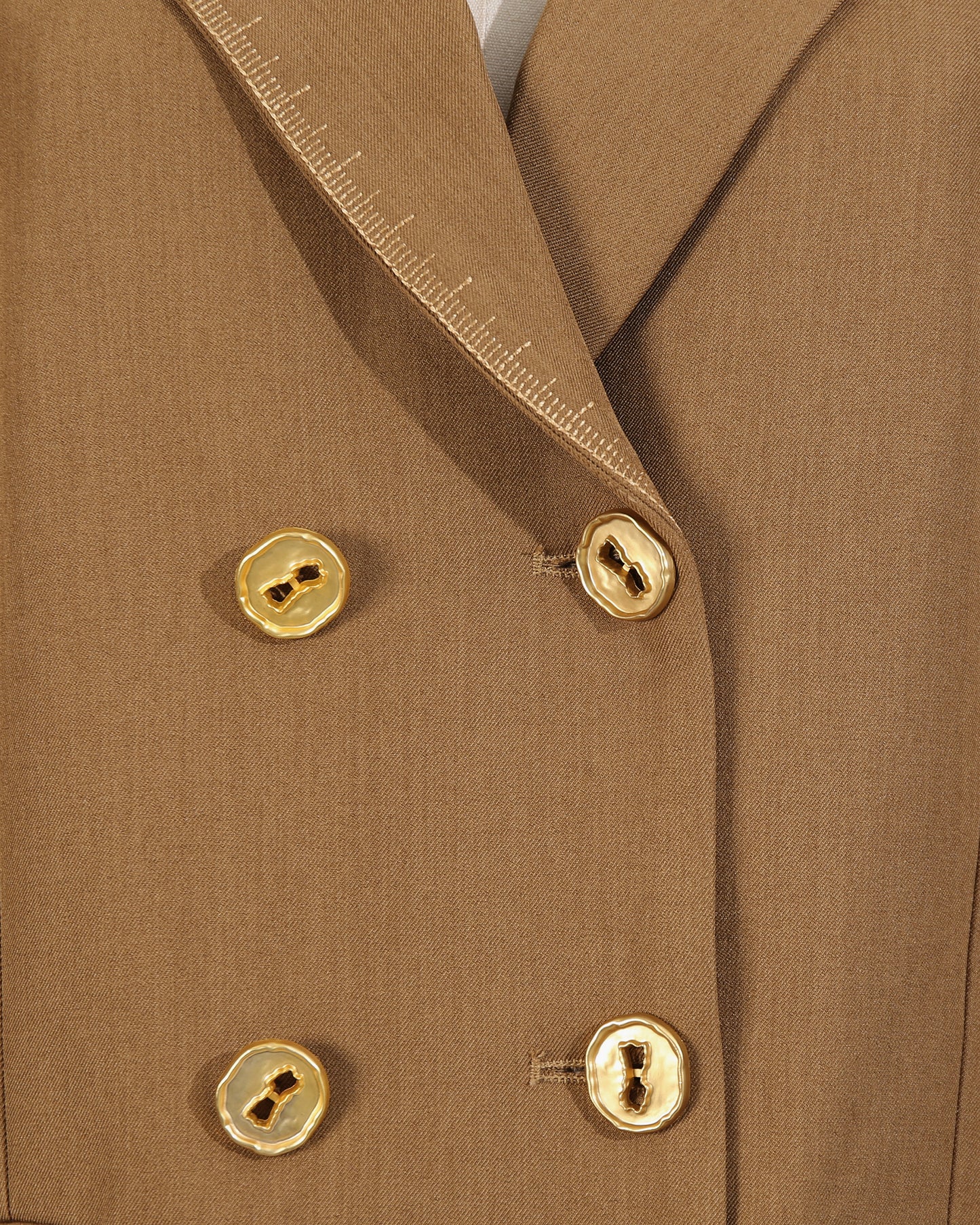 Khaki Double-Breasted Gold Button Blazer