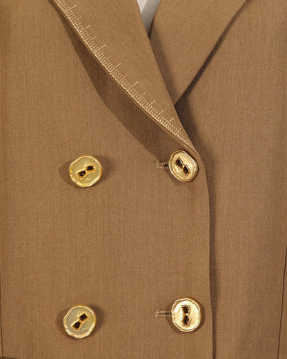 Khaki Double-Breasted Gold Button Blazer