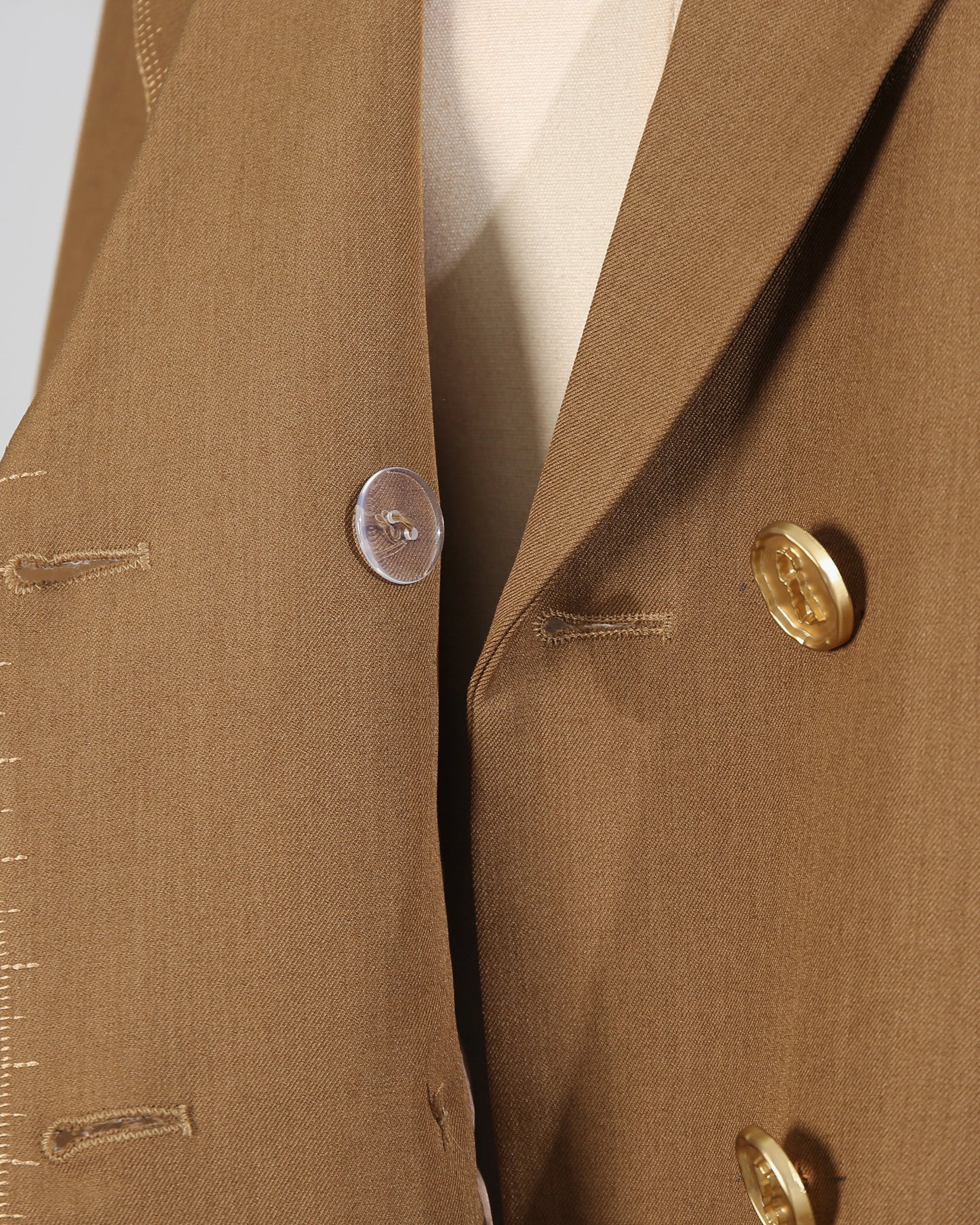 Khaki Double-Breasted Gold Button Blazer