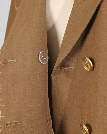Khaki Double-Breasted Gold Button Blazer