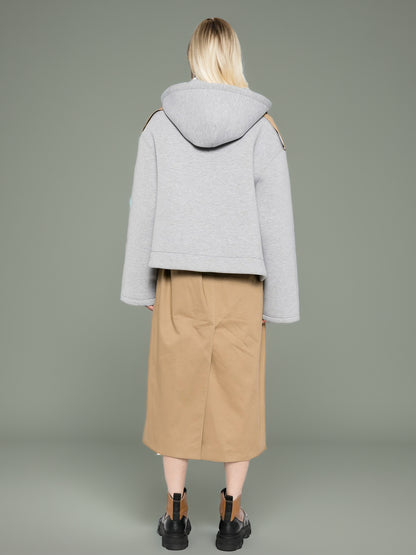 Khaki Hooded Double-Breasted Trench Coat