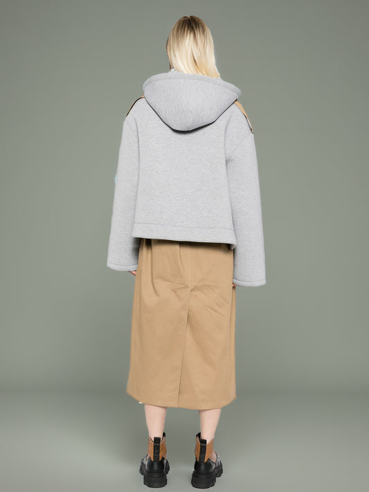 Khaki Hooded Double-Breasted Trench Coat