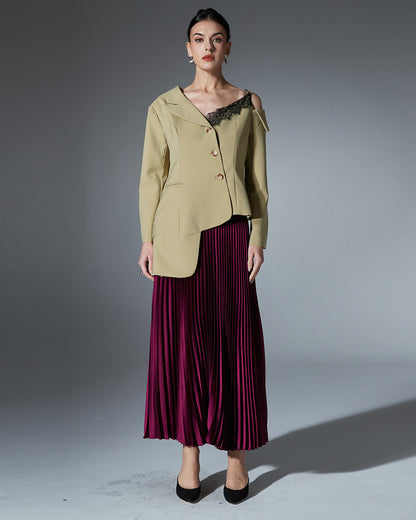 Khaki Lace Cutout Asymmetric Blazer