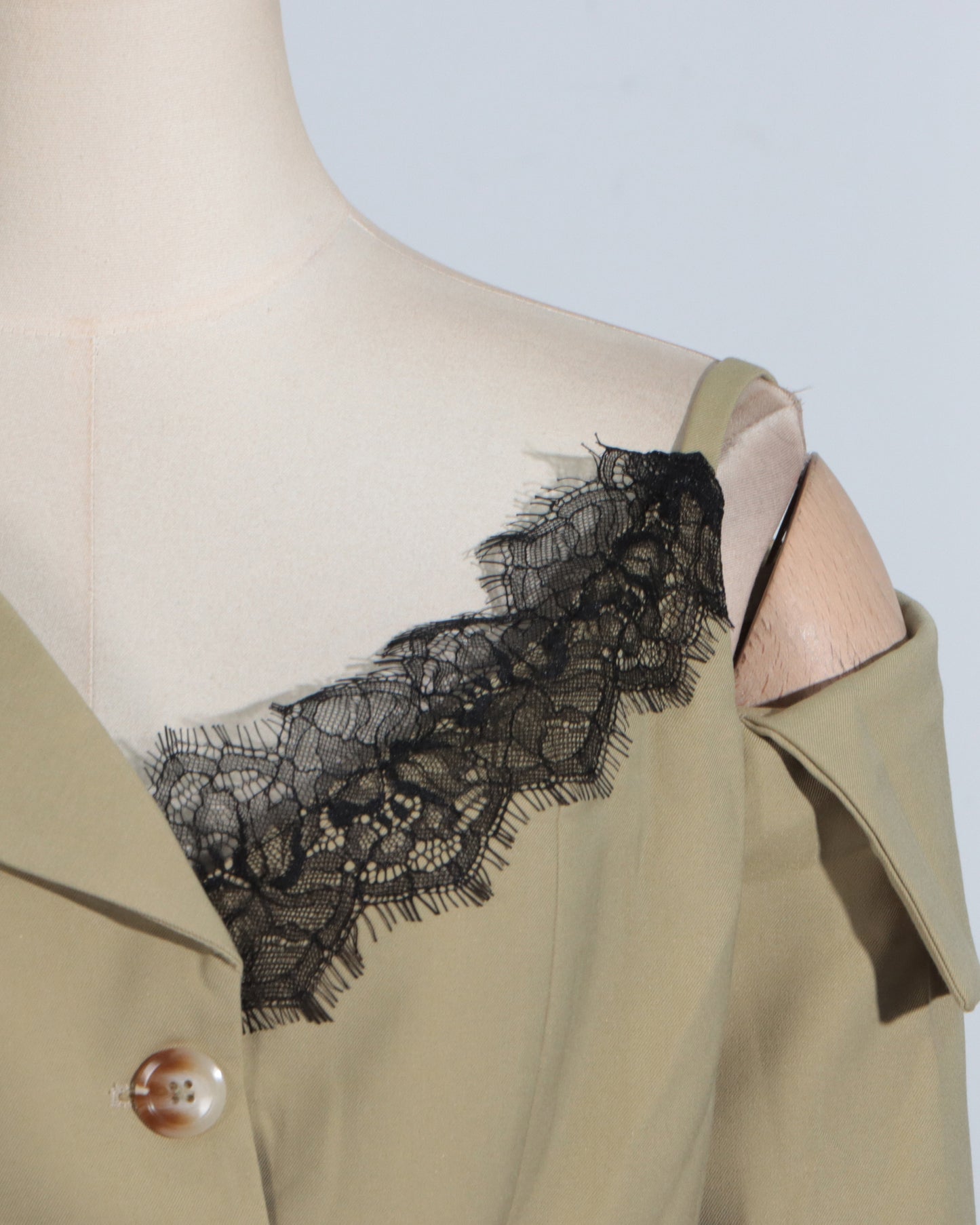 Khaki Lace Cutout Asymmetric Blazer