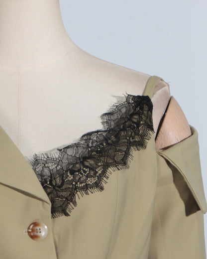 Khaki Lace Cutout Asymmetric Blazer