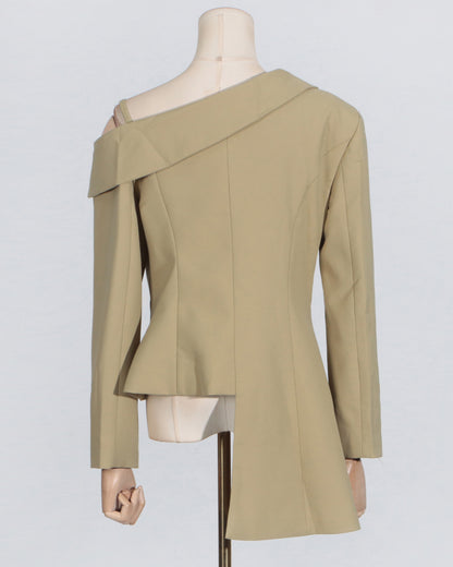 Khaki Lace Cutout Asymmetric Blazer