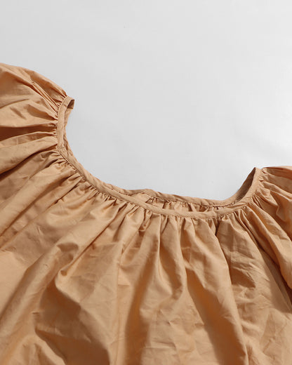 Khaki Off-Shoulder Drawstring Puff Sleeve Crop Top