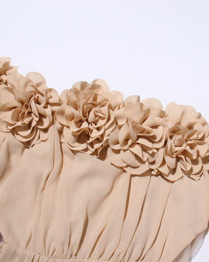 Khaki Off-Shoulder Floral Maxi Dress