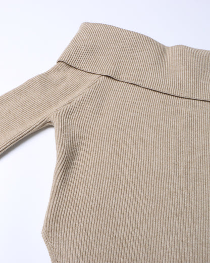 Khaki Off-the-Shoulder Ribbed Knit Top
