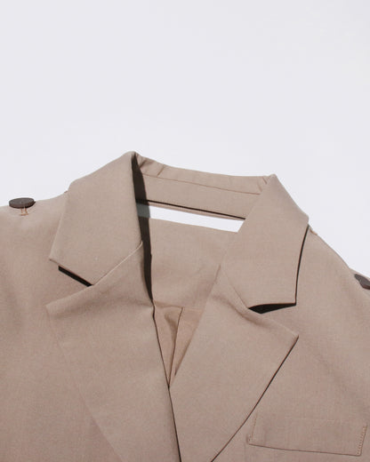 Khaki Oversized Blazer with Shoulder Buttons