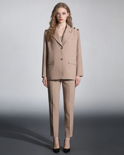 Khaki Oversized Blazer with Shoulder Buttons
