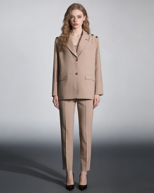 Khaki Oversized Blazer with Shoulder Buttons