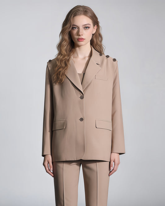 Khaki Oversized Blazer with Shoulder Buttons