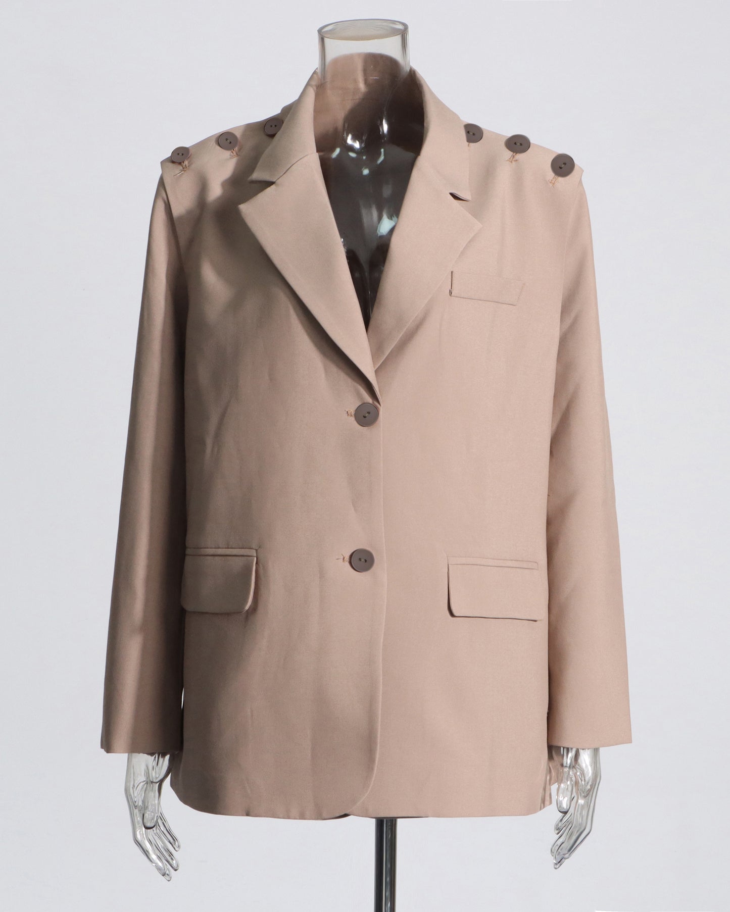 Khaki Oversized Blazer with Shoulder Buttons