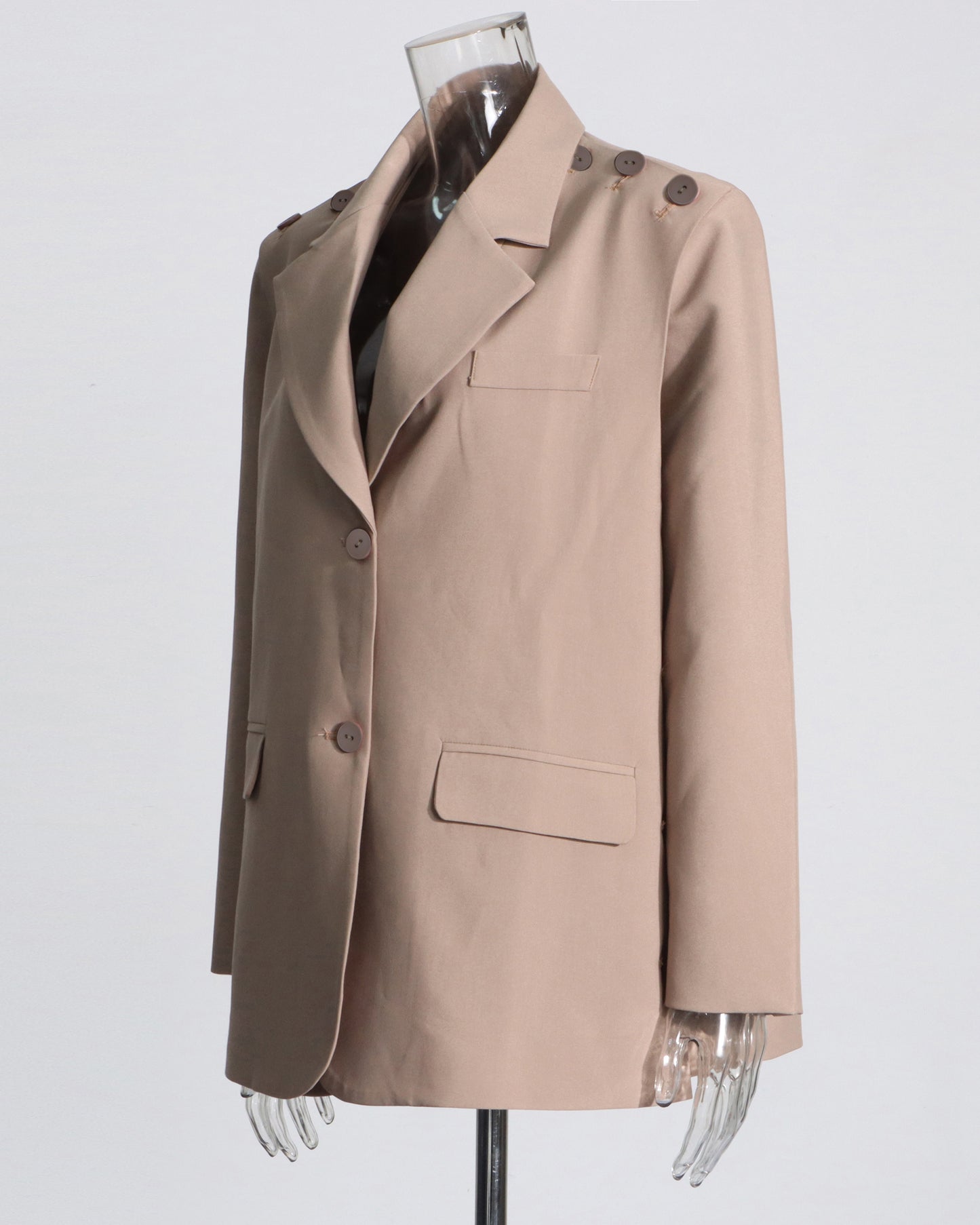 Khaki Oversized Blazer with Shoulder Buttons