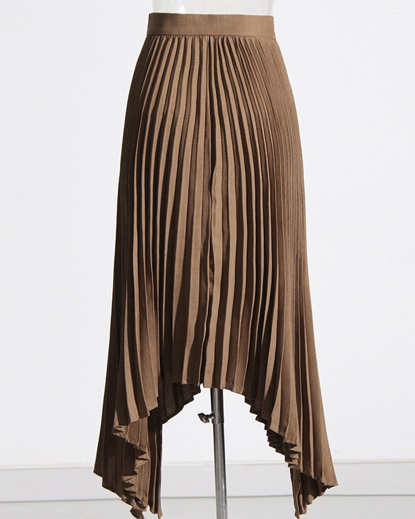 Khaki Pleated Asymmetrical Midi Skirt