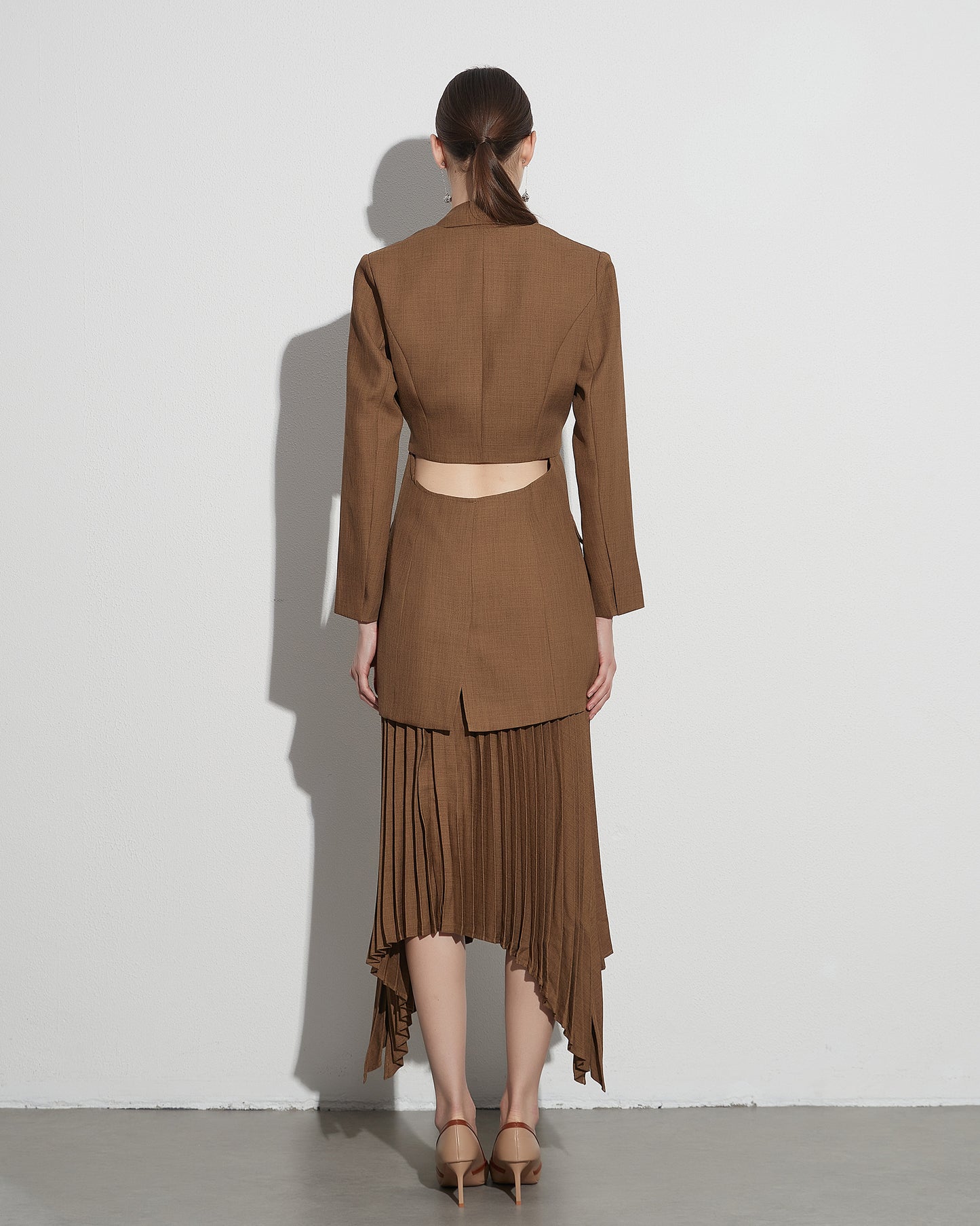 Khaki Pleated Asymmetrical Midi Skirt