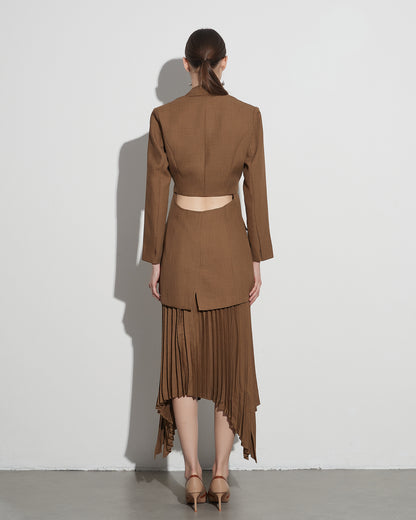 Khaki Pleated Asymmetrical Midi Skirt