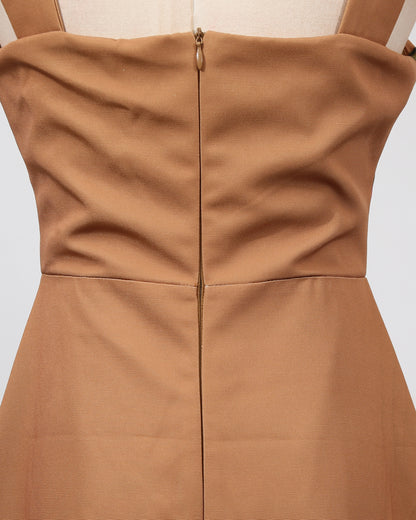 Khaki Print Square Collar Midi Dress
