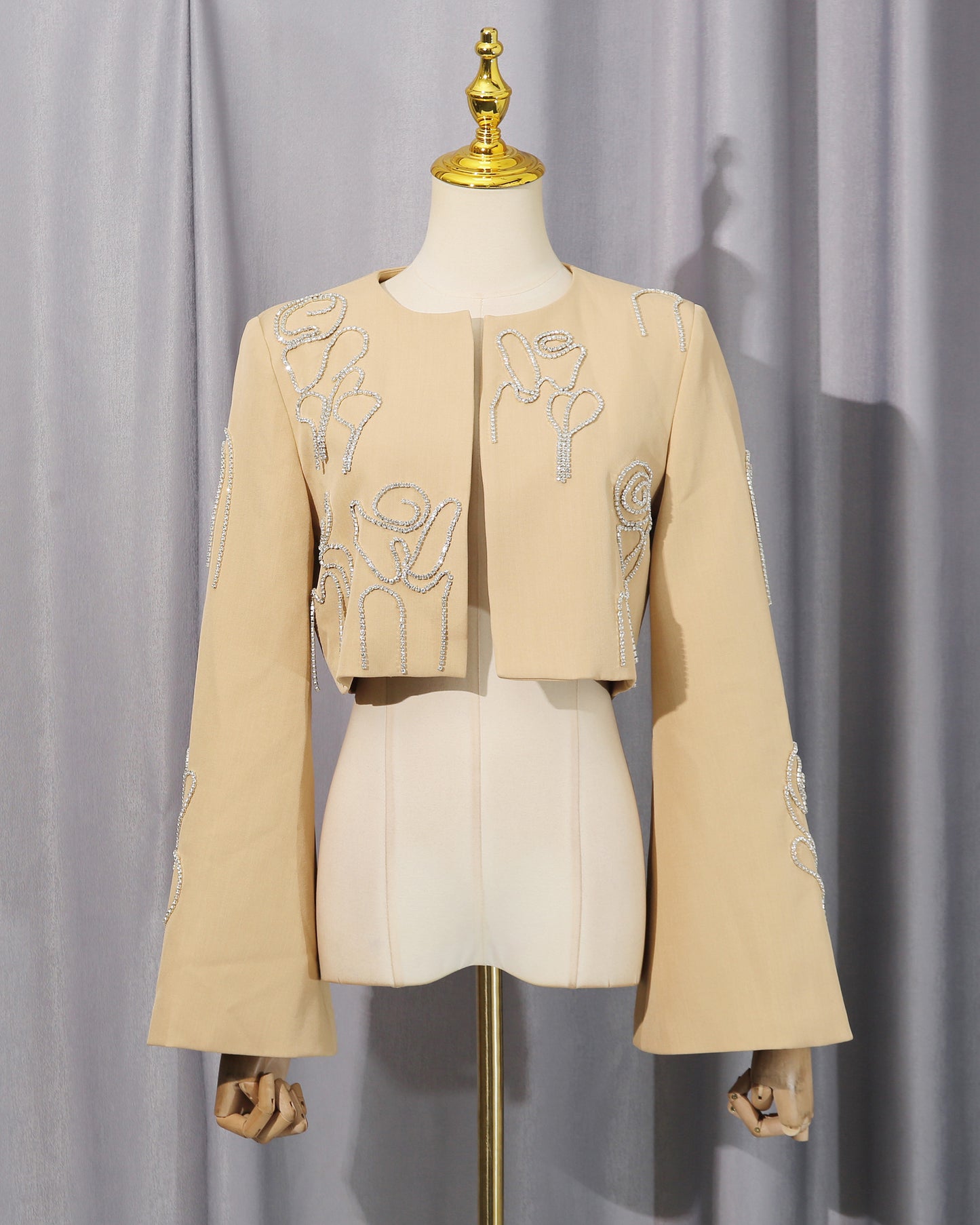 Khaki Rhinestone Rose Embroidery Set