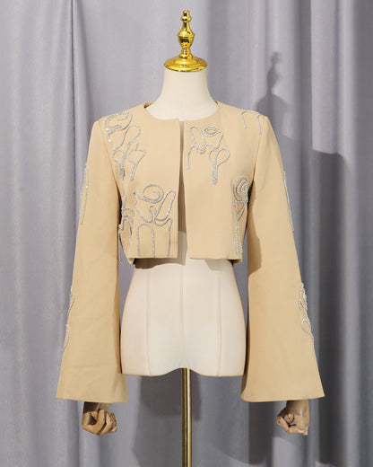 Khaki Rhinestone Rose Embroidery Set