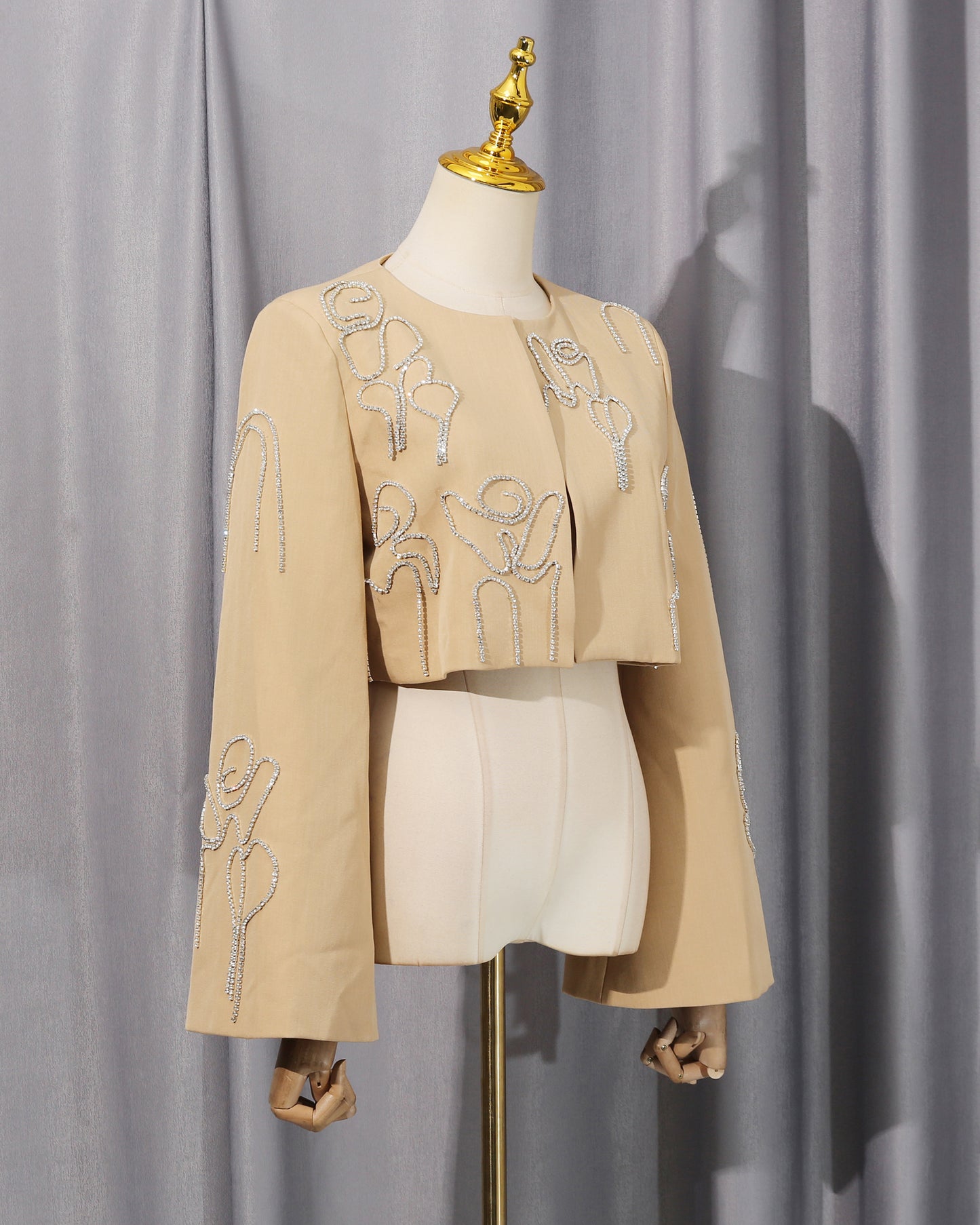 Khaki Rhinestone Rose Embroidery Set