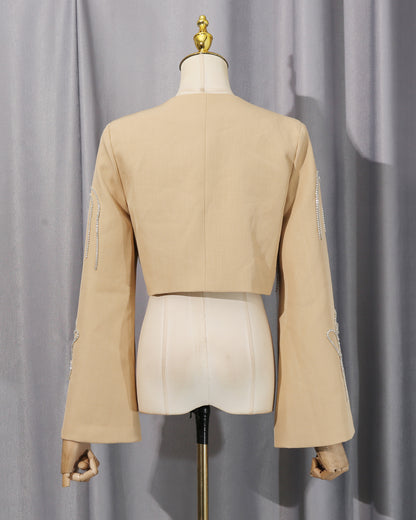 Khaki Rhinestone Rose Embroidery Set