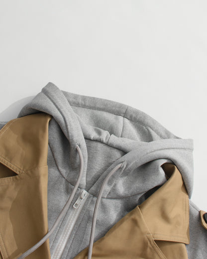 Khaki Trench-Hoodie Combo Coat with Belt