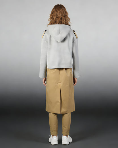 Khaki Trench-Hoodie Combo Coat with Belt