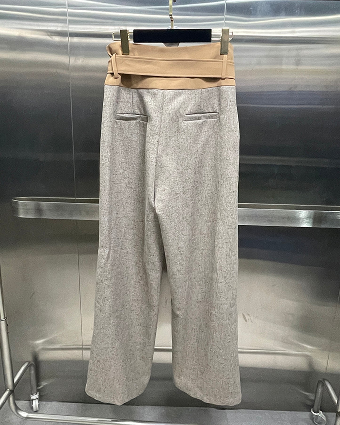 Khaki Wide-Leg Trousers with Contrast Belt