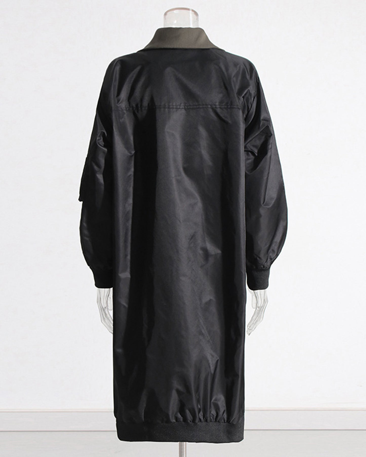 Khaki Double-Breasted Coat with Black Contrast Sleeves