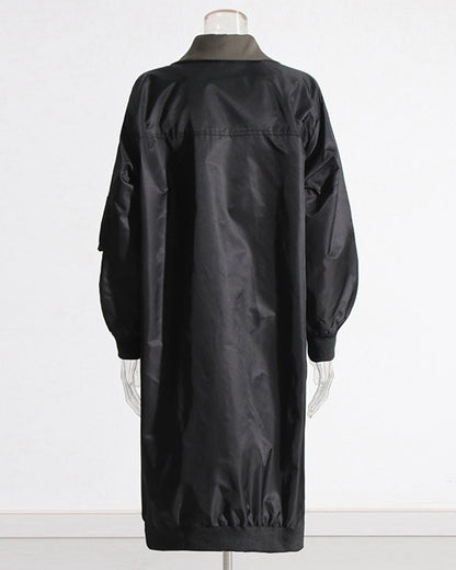 Khaki Double-Breasted Coat with Black Contrast Sleeves