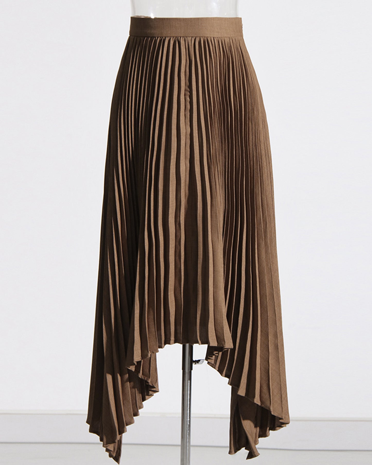 Khaki Pleated Asymmetrical Midi Skirt
