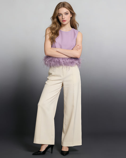 Lavender Sleeveless Top with Feather Hem