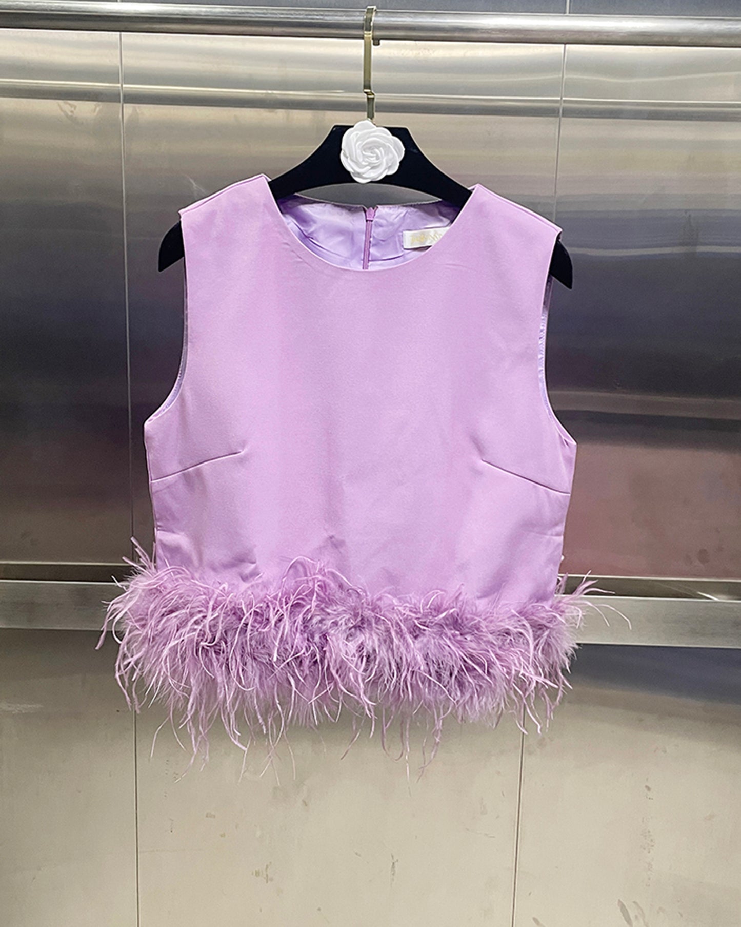 Lavender Sleeveless Top with Feather Hem