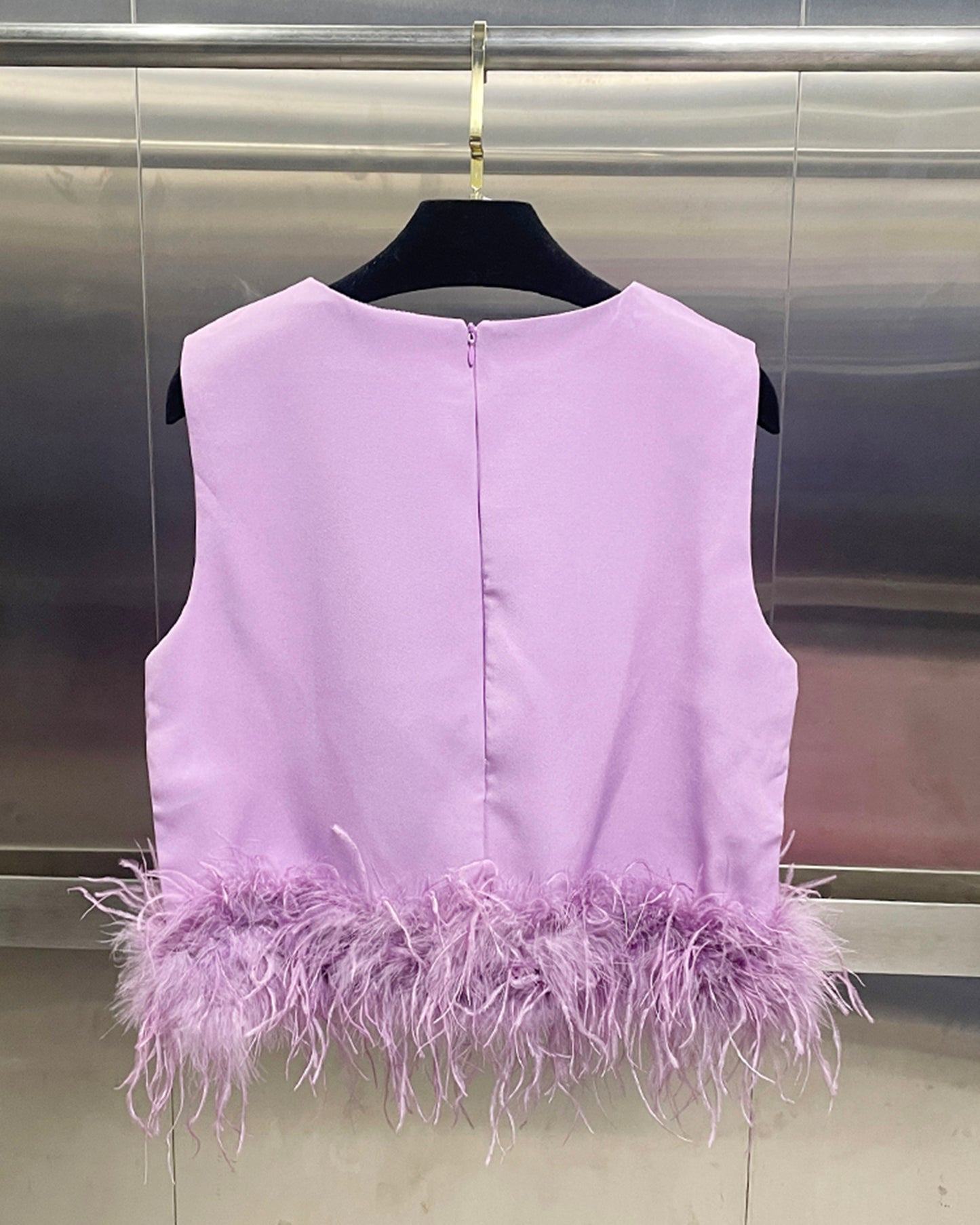 Lavender Sleeveless Top with Feather Hem