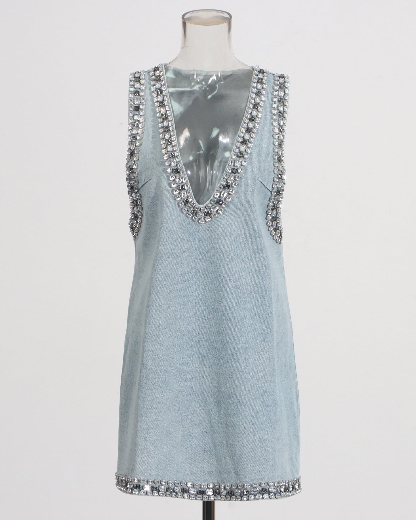 Light Blue Sleeveless Dress with Crystal Trim