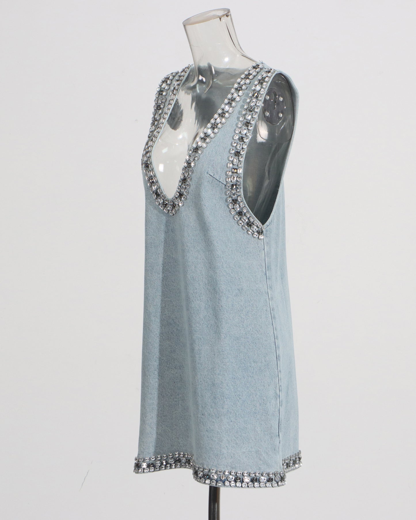 Light Blue Sleeveless Dress with Crystal Trim
