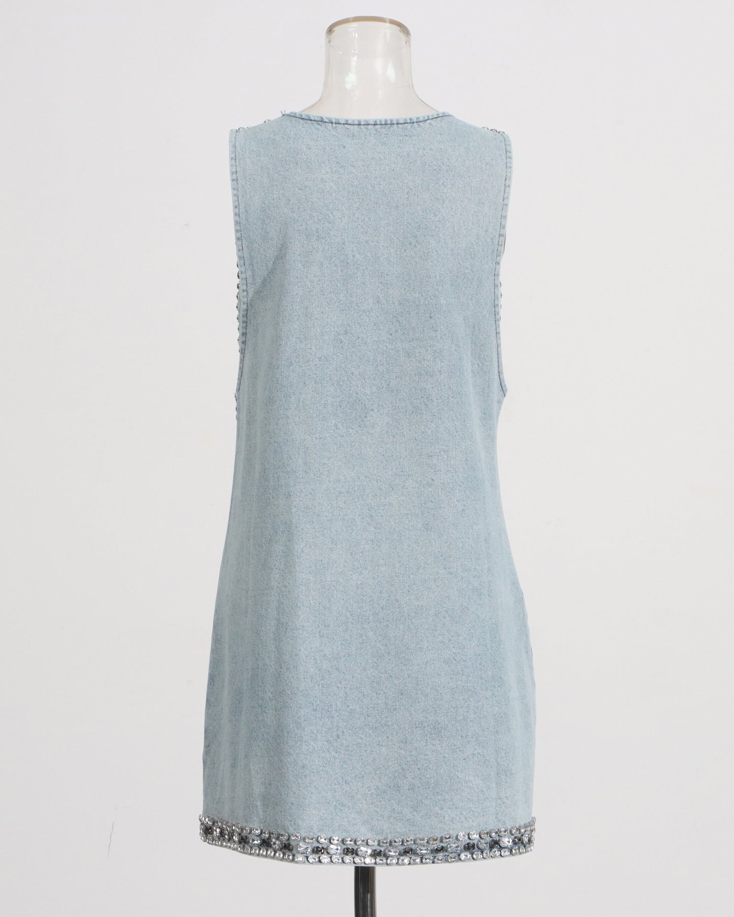 Light Blue Sleeveless Dress with Crystal Trim